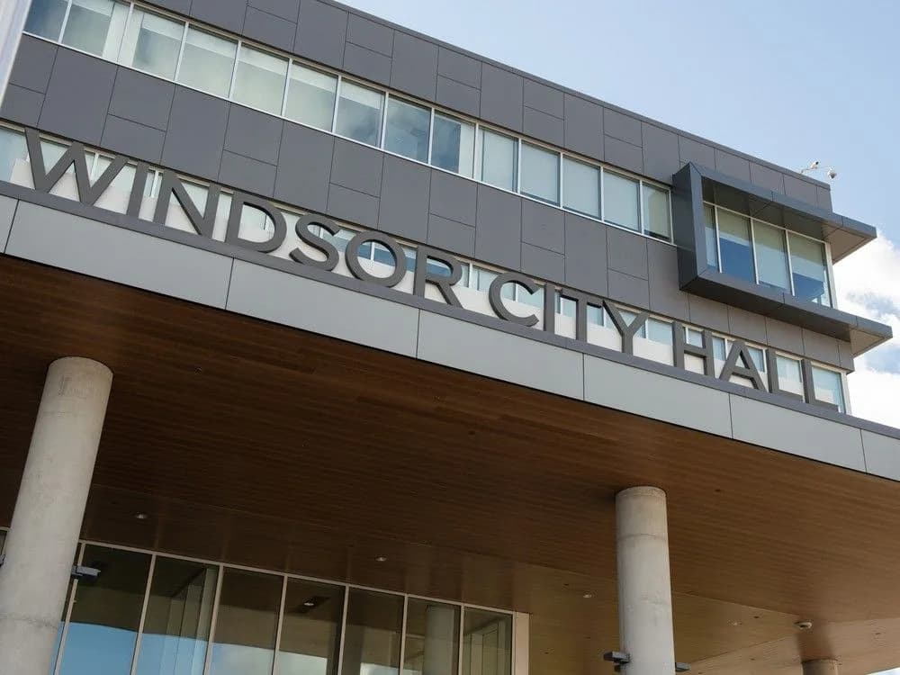 The Windsor City Hall sign above the building’s main entrance