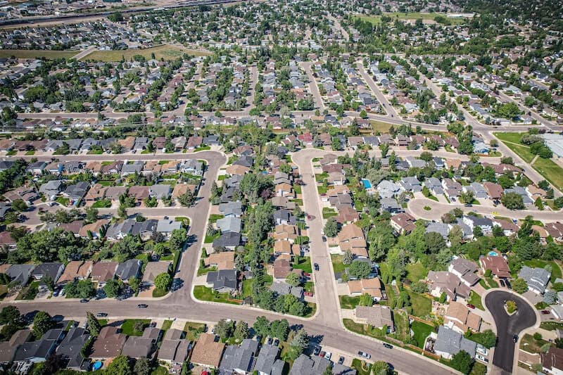 Aerial view of a South Windsor residential neighbourhood